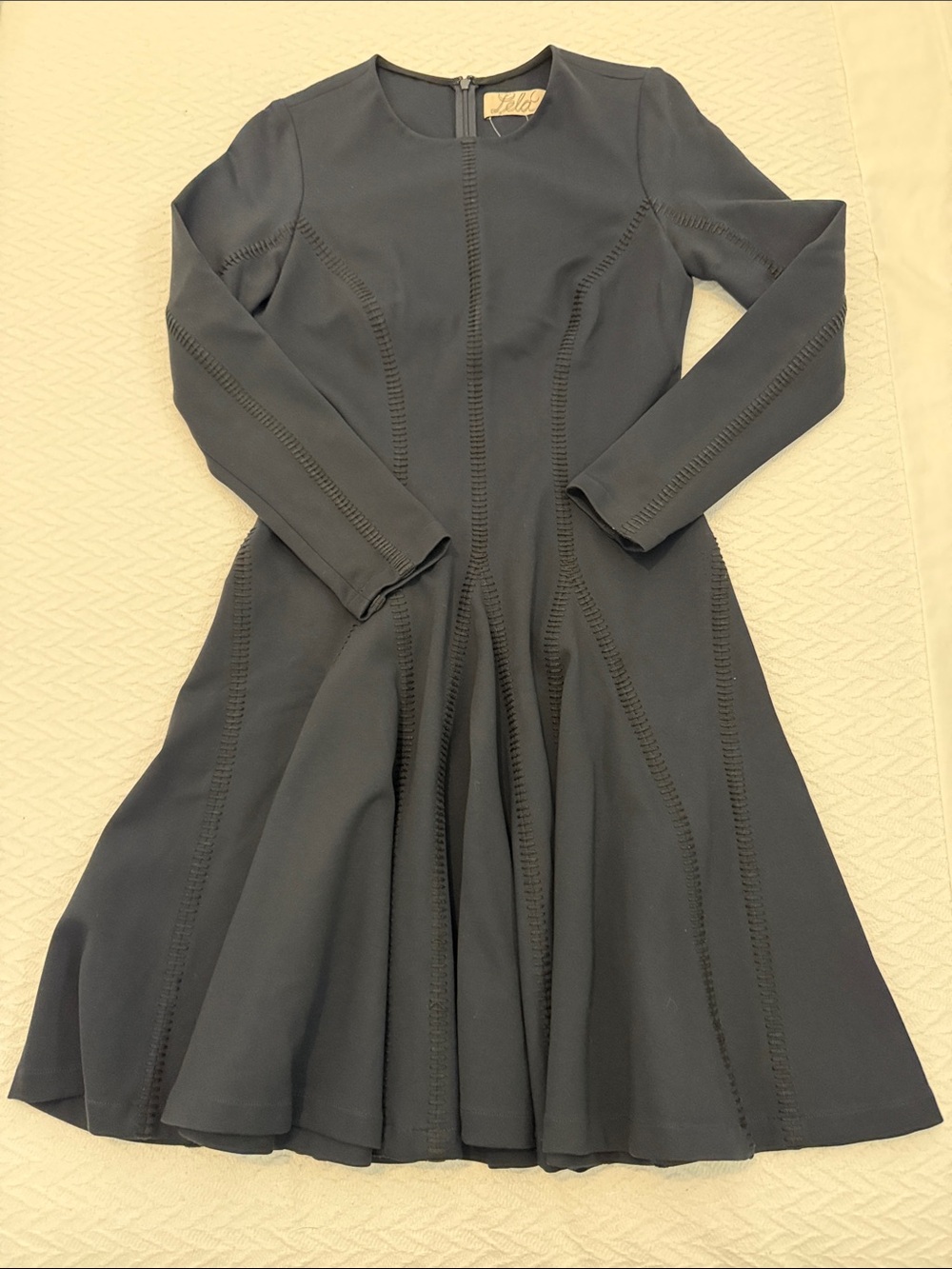 Lela Rose Long-Sleeve Navy Fit-and-Flare Dress
